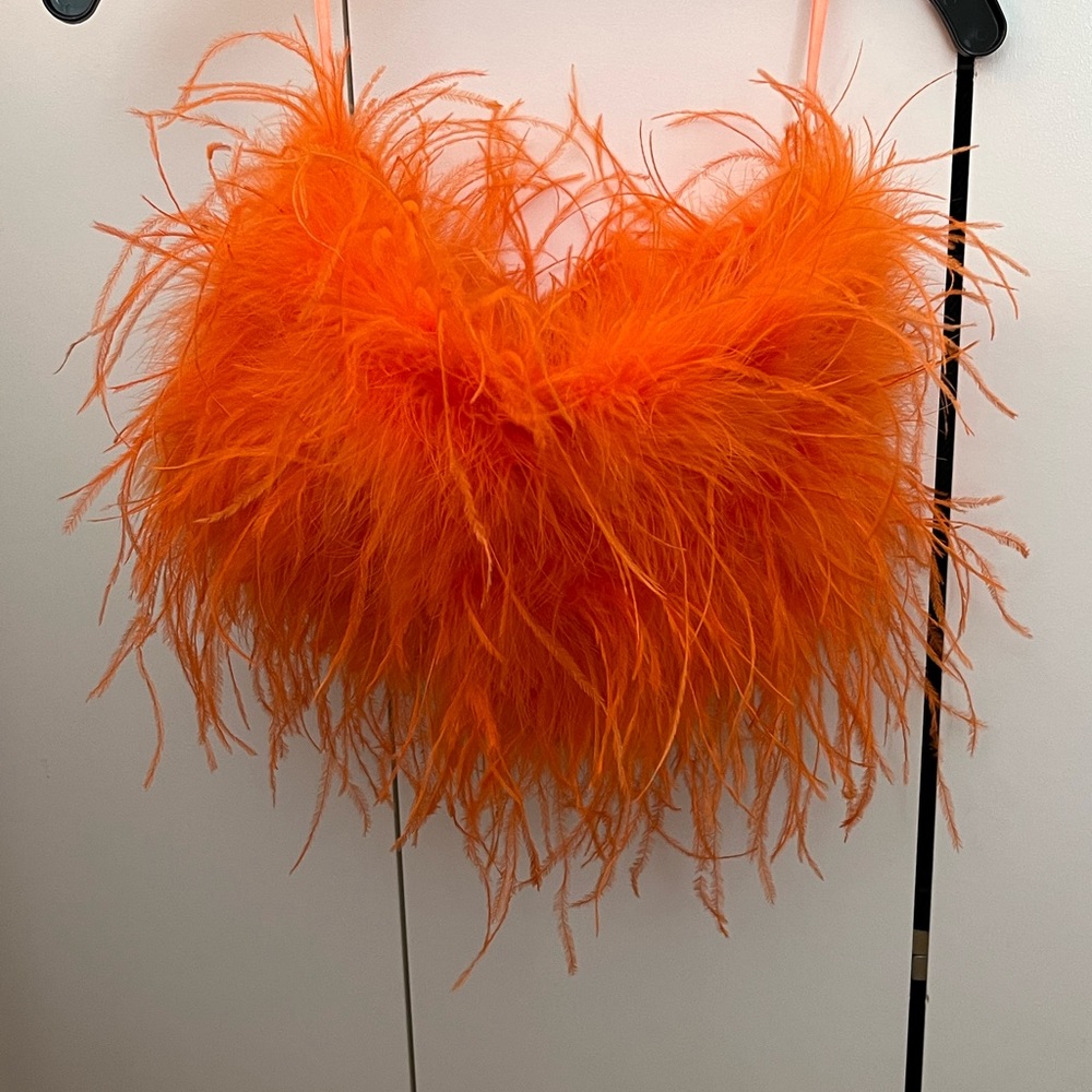 Lamarque Zaina Orange Feather Crop Tube Top